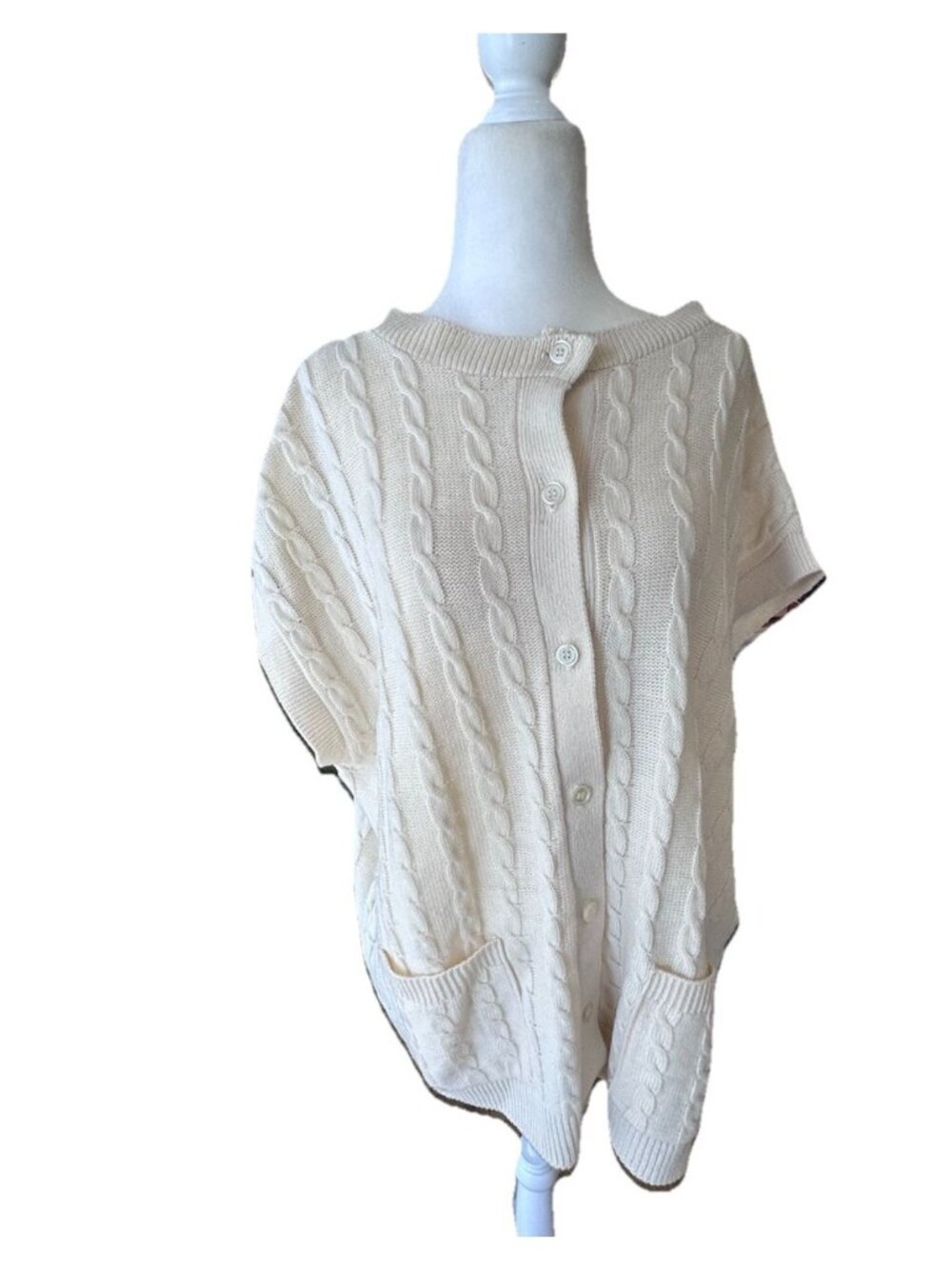 Vintage Y2K Ellen B Cream Cable Knit Large Short Sleeve Cardigan